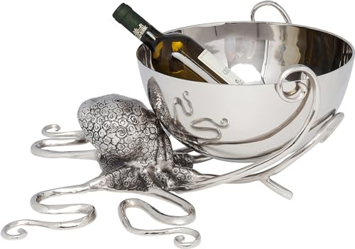Kare Design Weinkühler Octopus, Silber, 45cm Durchmesser, Kühlbehälter, Flaschenkühler, Octopus Optik, Aluminium Gestell, 7200ml Füllmenge, 26x46x45 cm (H/B/T)