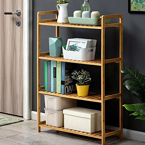 unho Bamboo Shelving Unit Organization, 4 Tier Storage Shelves Adjustable Bookshelf Kitchen Free Standing Storage Unit Plant Stand 26.46” x 9.84” x 38.9”