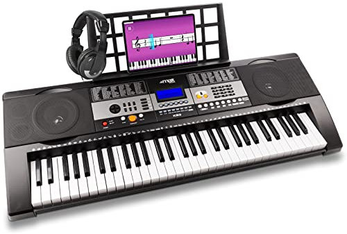 MAX KB3 Piano Keyboard Klavier Digital E Piano Set mit Kopfhörer, Notenständer, 61 Tasten mit Anschlagdynamik, Mp3, eingebauten Lautsprechern, Notenblattständer, Aufnahmefunktion