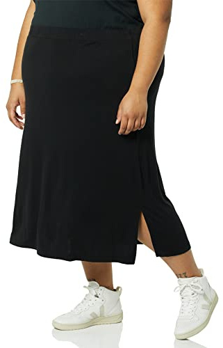 Amazon Essentials Jupe midi en Tricot à Enfiler (Disponible en Grande Taille) Femme, Noir, XL