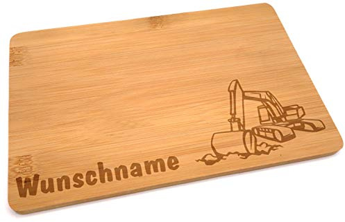 Samunshi® Holzbrett mit Gravur Bagger aus Bambus Brett Frühstücksbrettchen Kinder als Holz Schneidebretter Holzbrett Küche Vesperbrett mit Motiv