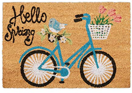 Relaxdays Fußmatte Kokos, Schriftzug & Fahrrad-Motiv, Türvorleger innen & außen, Kokosmatte 40x60 cm, Türmatte, Natur