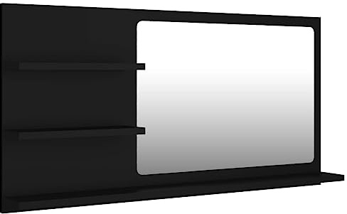 vidaXL Bathroom Mirror Modern Frame Plain Rectangle Bathroom Glass Mirror Wall Mounted Washroom Furniture Toilet Indoor Black Chipboard