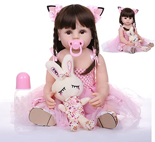 ZIYIUI Realistische Babypuppe Reborn, 55 cm, 55 cm, für Mädchen, Silikon, Vollkörperpuppe, Reborn, echtes Neugeborenes Baby, Spielzeug