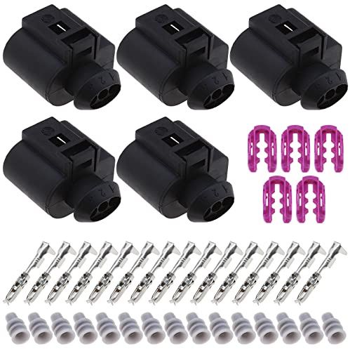 ECSiNG 5 Set Universal Auto Weiblicher Sensorstecker 3 Pin Buchsen mit Buchsenanschlüssen & Dichtungen Wasserdicht Reparatur Kit 3D0973703 1J0973703