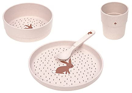LÄSSIG Kindergeschirr Set (Teller, Becher, Schälchen, Löffel), BPA-frei, für Spülmaschine und Mikrowelle/Dish Set Little Forest Rabbit