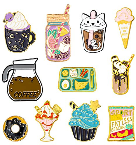 11 Stück Emaille Pin Abzeichen Brosche Pins Abzeichen Metall-Abzeichenstifte Modisches Accessoire für Teenagerinnen Geeignet für Kleidung Taschen Jacken DIY Crafts (Gourmet)
