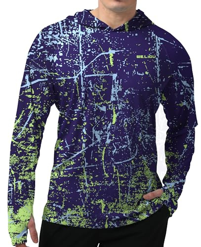WELIGU Men's UPF 50+ Sun Protection Hoodie, Long Sleeve Fishing Shirt L0076