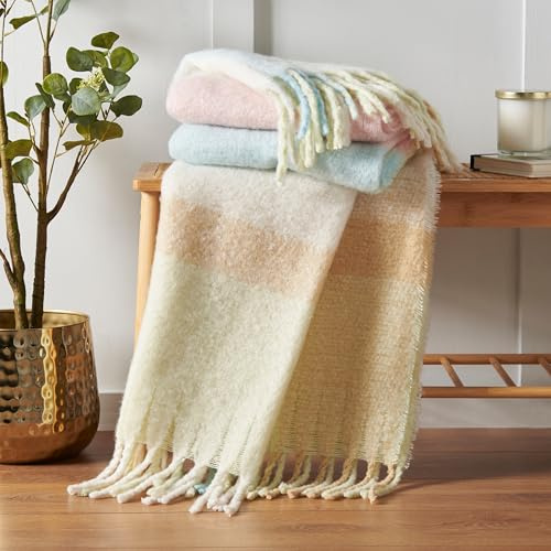 Catherine Lansfield Faux Mohair Check 130x170 cm Blanket Throw Pastel