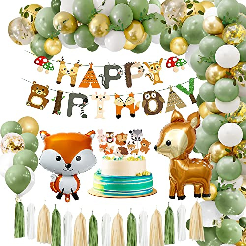 Dschungel Geburtstag Dekoration Safari Geburtstagsdeko Waldtiere luftballons Tiere Kindergeburtstag Deko Happy Birthday Banner Kuchen Karte Set für Jungen Oder Mädchen