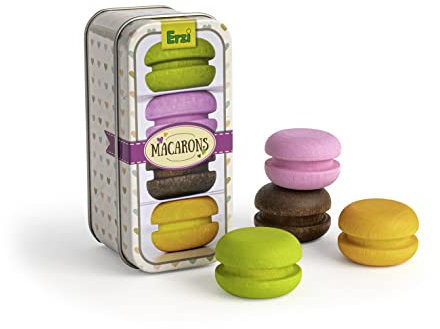 Erzi 13255 Macarons aus Holz in der Dose, Kaufladenartikel für Kinder, Rollenspiele