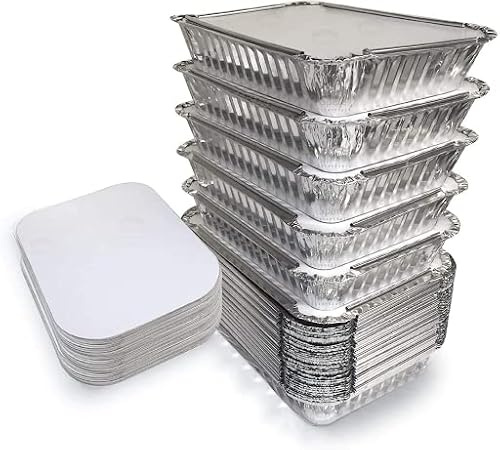 (Pack of 500) - 750ML Large Aluminium Foil Food Containers with Lids Foil Pans Silver Foil Food Trays Containers Takeaway Tin Foil Containers Foil Dishes for Food Storage Baking Cooking Freezing