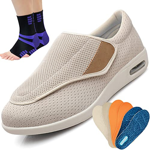 Hommes Femmes X-Large Ajustable Chaussures d'Hiver Fourrées Chaudes et Confortables pour Pieds Larges - Orthopédiques et Diabétiques - Unisexe, Beige, 41 EU