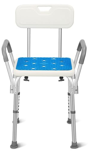 Joparri Duschhocker mit Armlehne, Rückenlehne Anti-Rutsch Badsitz und Sitzkissen Dusche, Badehocker Höhenverstellbar 41-53.5cm Duschstuhl bis 136 kg für ältere SeniorenSchwangere