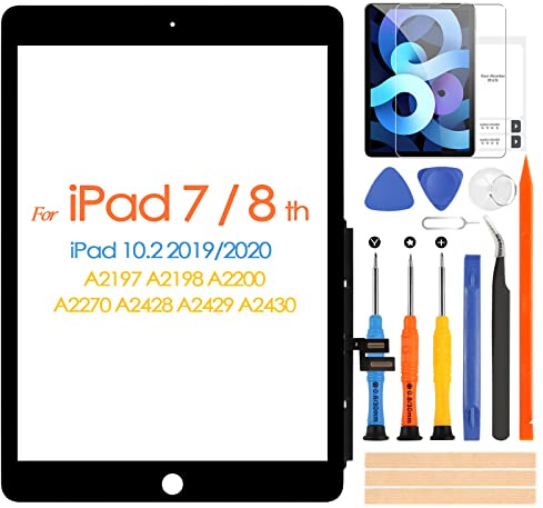 Écran tactile pour iPad 7/8 10.2 pouce 2019 2020 7th 8th Digitizer Écran Tactile Panneau Kit Pièces de Réparation, Pas de Bouton Accueil, pour iPad A2197 A2198 A2200 A2270 A2428 A2429 A2430 (non LCD)