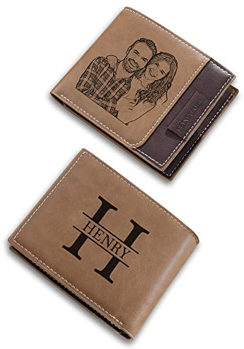 Glooraca Personalisierte Ledergeldbörsen für Herren, personalisierte Herren-Geldbörsen, graviert, Foto-Geldbörsen für Vater, Ehemann (Style D)
