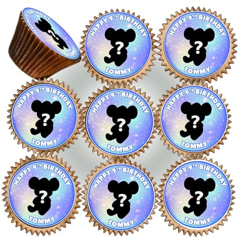 30 x YOUR FAVOURITE CHARACTER ON COLOURFUL BACKGROUND BIRTHDAY PERSONALISED EDIBLE ICING 3.8 cms CUPCAKE TOPPERS DECORATIONS E-671