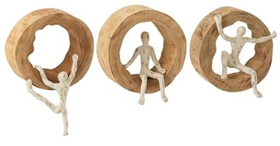 MF Kletternde Naturkunst 3-teilige Wanddekoration Figur Mangoholz/Aluminium Naturell/Weiß Wanddekoration