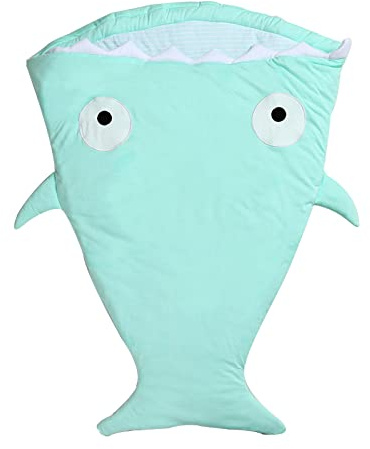 Kinder Schlafsack Hai, Baumwolle Strampler Einteiler Snuggle Fußsack, Baby Schlafsack Haifisch Swaddle Decke Weich, Steppdecke Wintersack Für Mädchen Und Jungen, 85x65cm (grün)