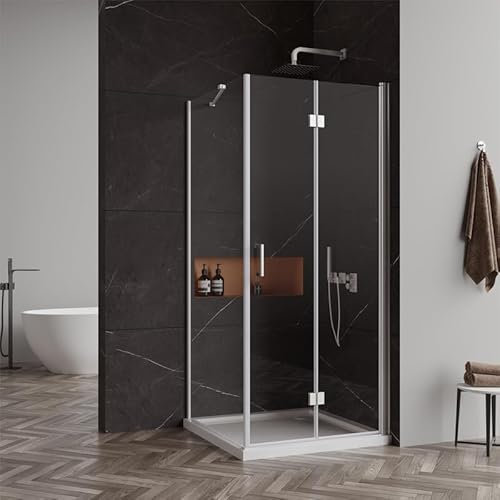 Goezes Duschkabine mit Falttür 80x120 cm Eckeinstieg Duschkabine mit Seitenwand, Duschabtrennung Dusche mit festem Seitenteil Eckdusche aus 6 mm ESG Nano Easy-Clean Glas Duschwand Höhe 195cm