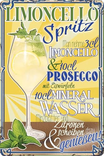 Plaque décorative résistante aux intempéries - Pour cocktail d'été, apéritif, pulvérisation, Veneziano - Liqueur avec prosecco - 30 x 20 cm (Limoncello Spritz)