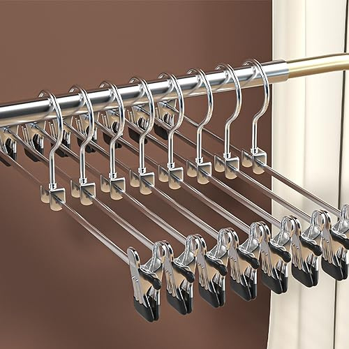 Cintre Pantalon, Cintres à Pinces en Métal, Cintres-Pinces avec Antidérapante Clips, Gain de Place, Cintres Porte-Jupe Crochet Pivotant à 360°, Cintres pour Pantalon Jupes Vêtements (10)