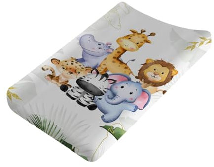 Copertura per fasciatoio, motivo: animali safari della giungla, foglie tropicali, per ragazzi e ragazze, ultra morbido, traspirante, elastico, aderente, 81 x 40 cm