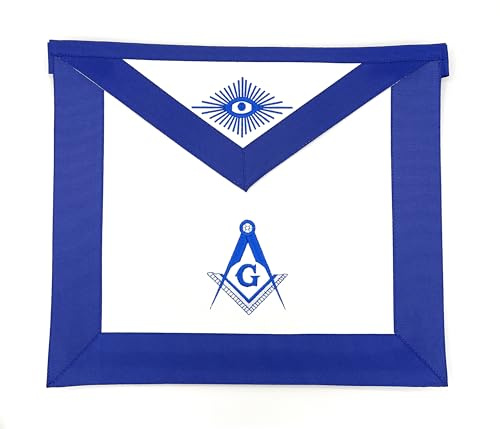 USL Delantal Masonic Master Mason, de piel de cordero autntica, color blanco, azul, bordado en G cuadrado y brjula, delantal blanco con cintas azules, blanco, Taille unique
