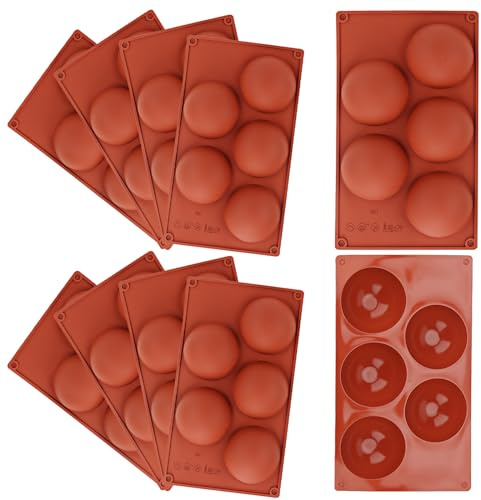 JAPCHET 10 Pack 8cm 5 Cavity Semi Sphere Silicone Moulds, Half Round Shapes Chocolate Molds, Large Half Ball Silicone Molds for Jelly, Dome Mousse Cake, Chocolate