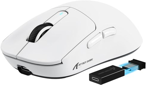 VGN Game Power Attack Shark X3PRO 59g Superlight Kabellose Gaming-Maus Esports, 4K/8KHz Abfragerate, 26000DPI, PixArt PAW3395, 2.4G/BT5.0/Kabelgebunden, Bis zu 200 Std. Akku, G502, PC/Xbox/PS, Weiß