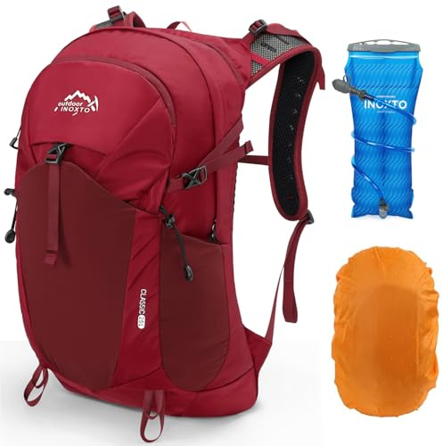 IX INOXTO Hiking Hydration Backpack with 3l Water Bladder for Women and Men 25L Water Backpack for Hiking, Cycling, Running, Climbing, Camping (Orange) (Red)