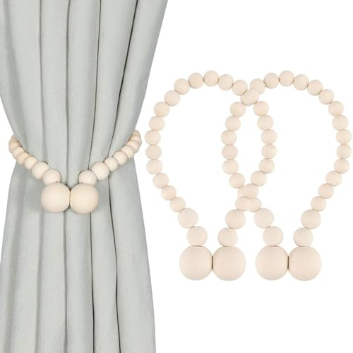 Nayyana 2er-Pack magnetische Vorhang-Raffhalter, Vorhang-Raffhalter für Vorhänge, Holzperlen-Vorhang-Raffhalter, Vorhanghalter für Boho-Schlafzimmer-Dekor, Baby-Kinderzimmer-Dekor