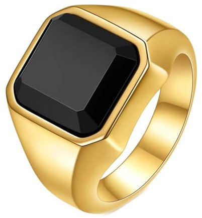 Daesar Edelstahl Ring Herren, Gold Ringe Männer Personalisiert 13MM mit Schwarz Stein Siegelring Ring Große 70 (22.3)