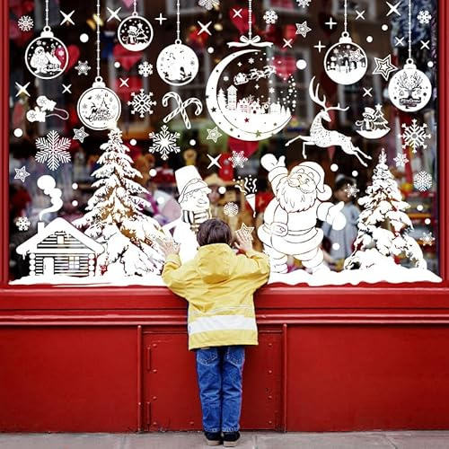 Lonya Fensterbilder Selbstklebend Weihnachten Fenster Deko 260 PCS Christmas Fensterdeko Weiß Winter Fenstersticker Schneeflocken Weihnachtsdeko Window Decorations