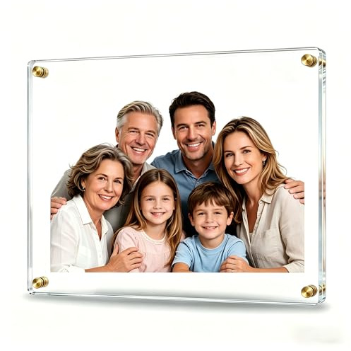 Kalami 8x10 Picture Frame Wall Mount Self Adhesive, Clear Acrylic No Drill Floating Frameless Poster Frame for Office Photo Canvas Document Gallery, Full Frame Size 10x11