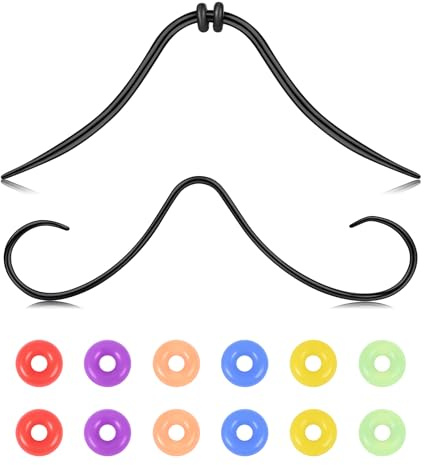 AVYRING Anello per setto nasale con baffi da 16 G, in acciaio inossidabile 316L, con anelli colorati in gomma fai da te, gioielli per piercing al setto nasale, per uomini e donne, Acciaio inossidabile