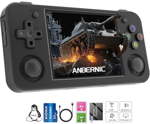 RG35XX H Retro Handheld Game Consoles rg35xxh Retro Gaming Console with 64 TF Card 3300mAh Battery Linux System 3.5-inch IPS Screen Cortex-A53 rg35xx h Portable Handheld Emulator(Black)