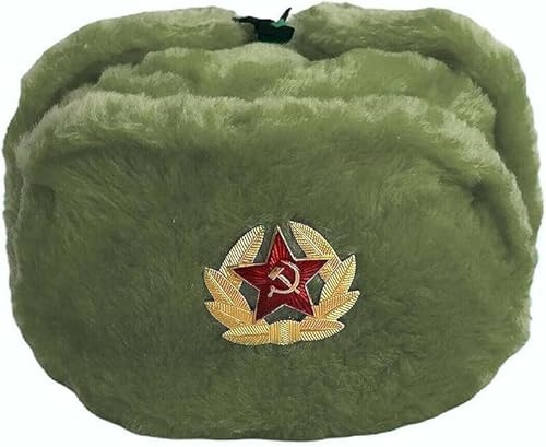Russische Trappermütze für Herren, warm, mit sowjetischem Abzeichen, Unisex, Kunstfell, Uschanka-Klappen, Sowjetischer Stil, Unisex Wintermütze