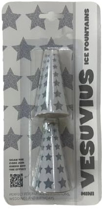 Exclusive Online-Mini Vesuvius Ice Fountains –Silver Star Sparklers for Parties, Weddings, Birthdays, Bonfire Night, Halloween, Christmas & New Year – Pack of 2 Cone Shape Ice Fountain Candles