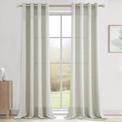 CUTEWIND Extra Lange Gardinen Leinen und Vorhänge mit Ösen Wohnzimmer 2er Set, 260 cm Lang, 140 cm Breit, Vorhang Landhausstil Leinenoptik Halbtransparent Schlafzimmer, Linen Curtains