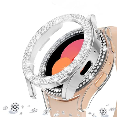 DEALELE [2-pack] klockfodral kompatibelt med Samsung Galaxy Watch FE/5/4 40 mm, glitter dubbelknäppt strass diamant skyddsfodral klockskydd ersättningsfodral, 40 mm, silver transparent