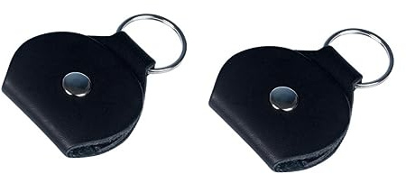 Genérico 2piezas Bolsa De Púas De Guitarra De Cuero PU Negro Soporte Práctico para Plectros con Anillo Metálico y Diseño Portátil