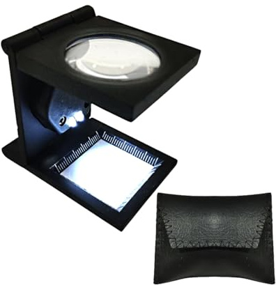 Lupa con Luz y Regla, Lupa Cuenta Hilos, Lupa para Impresión, Compacta para Textil, Joyería, Relojero, Imprenta, Óptica, Monedas, Sellos, Documentos, (Modelo 1)