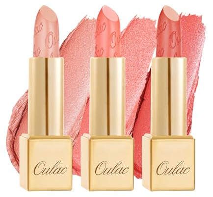 Oulac Koralle Metallic-Glanz-Lippenstift-Set, Mattes Metallic-Finish, Hochpigmentierte und Feuchtigkeitsspendende Formel, Glatt und Kornfrei, Vegan 3PCS