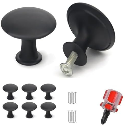 GQunit 6 Pack Cabinet Door Knobs, Black Drawer Knobs, 30mm Cupboard Handles Knob Round with Screws and Screwdriver for Cupboard, Cabinet, Drawer