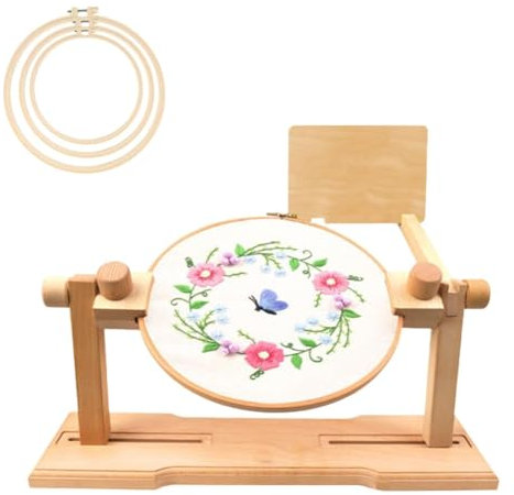 Kioball Verstellbarer Stickrahmenhalter, Drehbarer Stickständer für Crossstitch Supplies mit 3 Stickrahmen
