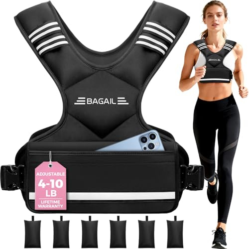BAGAIL Adjustable Weighted Vest 4-10lb, Removable Iron Sand Bags, Adjustable Bust Size, Heavy Duty Fitness Vest for Man Woman, Ideal for Gym Workouts and Aerobic Exercises