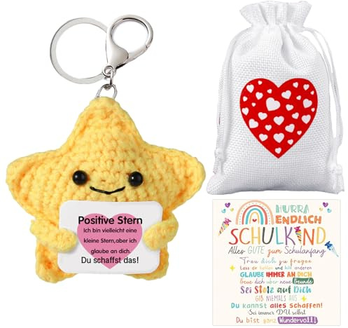 XIEXIESHER Einschulung Geschenk, Positive Potato, Pocket Hug, Schultüte Füllung, Schulkind 2025 Mädchen Glücksbringer Schulanfang Geschenke für Mädchen mit Grußkarte Geschenktüte