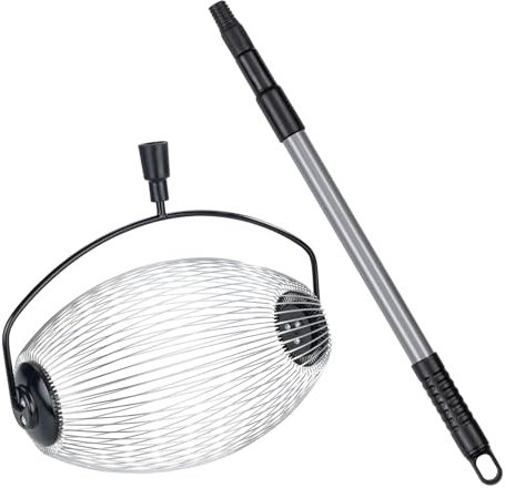 Maximex Gartengerät Rollsammler mit Teleskopstiel für effiziente Obstsammlung aus Edelstahl für Garten Schwarz Silber Grau 34 x 83-148 x 18.5 cm