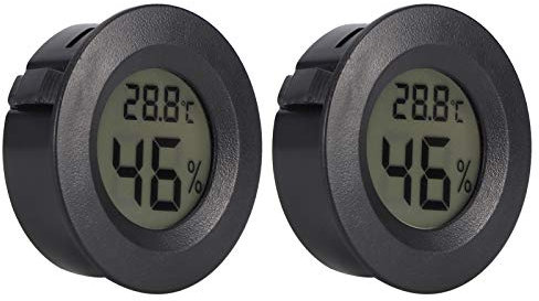 2PCS Mini Digital LCD Hygrometer Thermometer for Reptile Box, Portable Humidity Temperature Meter for Instrument Workshop Libraries, Round Shape